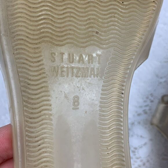Stuart Weitzman Sandals Silver Clear Jelly Rose Accents thong toe Size 8 Slip on - Picture 9 of 13